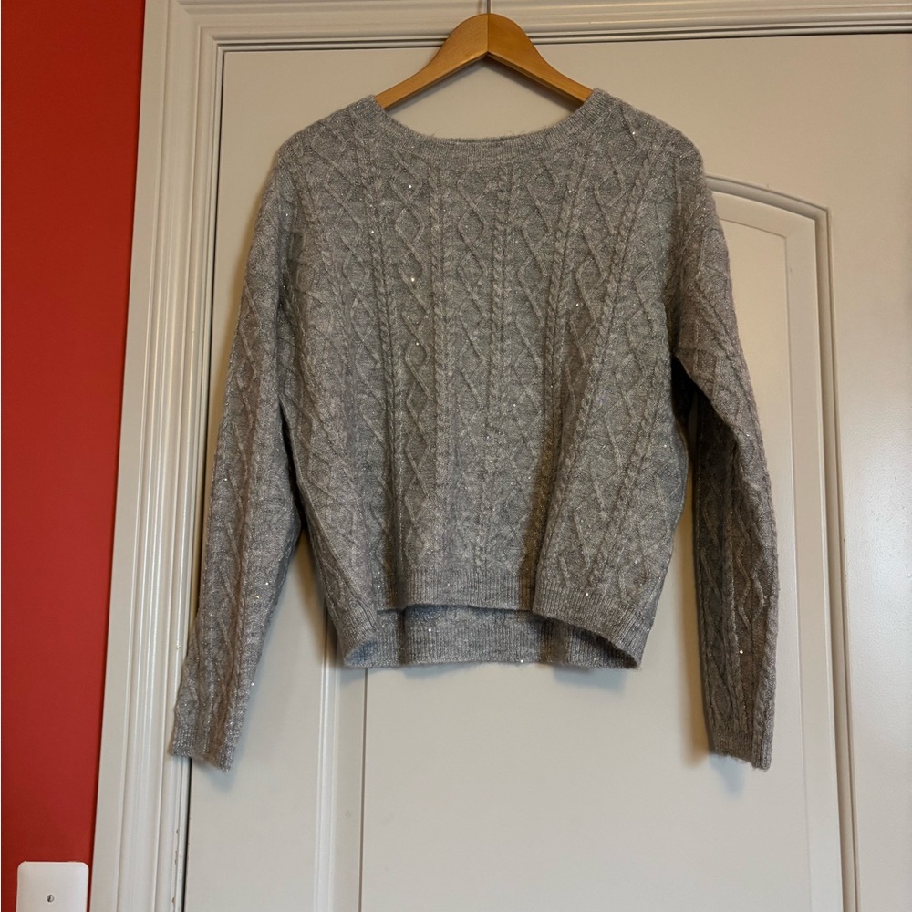 CECE Women’s Small Gray Cable Knit Women's Sweater with Sparkles.